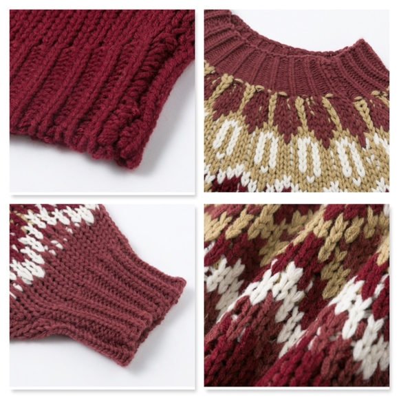 Aztec Pattern Burgundy Knit Pullover Sweater - Picture 8 of 8